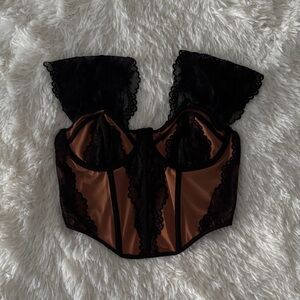 Elegant Black and Tan Lace Bustier
